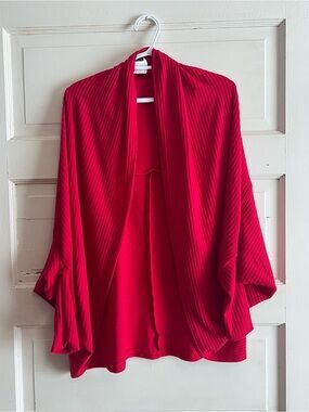 SHEIN Vibrant Red Ribbed Open-Front Cardigan